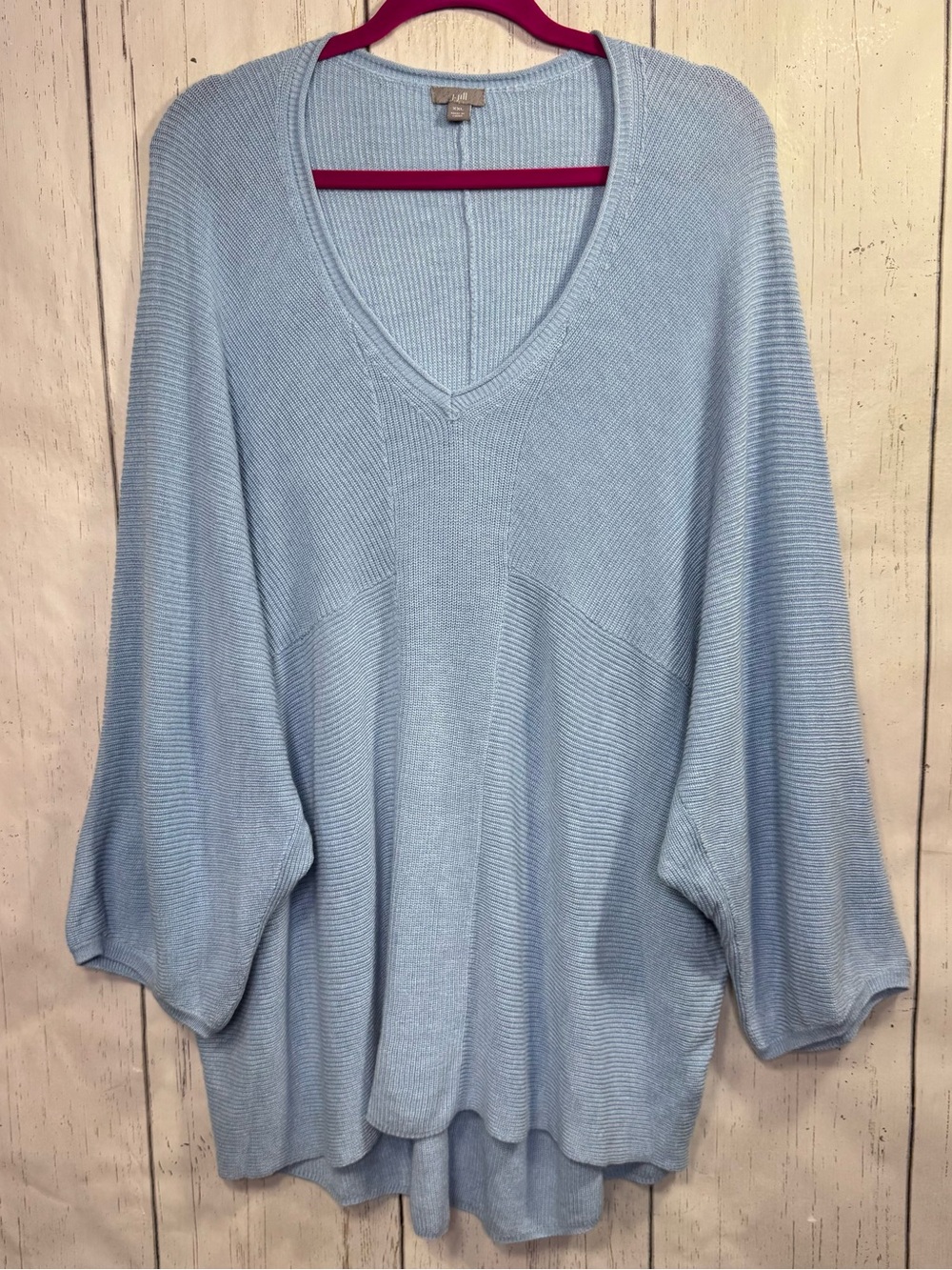 J.Jill Blue XXL Dolman Sleeve V-Neck Oversized Knit Sweater Coastal Lagenlook